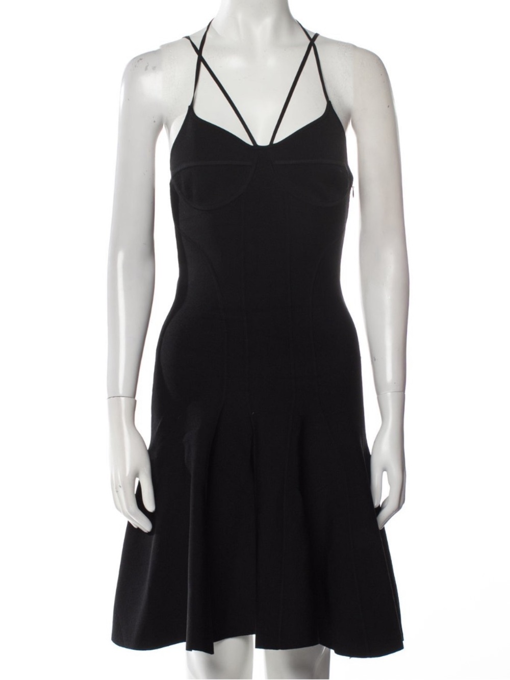 Alexander McQueen Black Strappy Flared Mini Dress